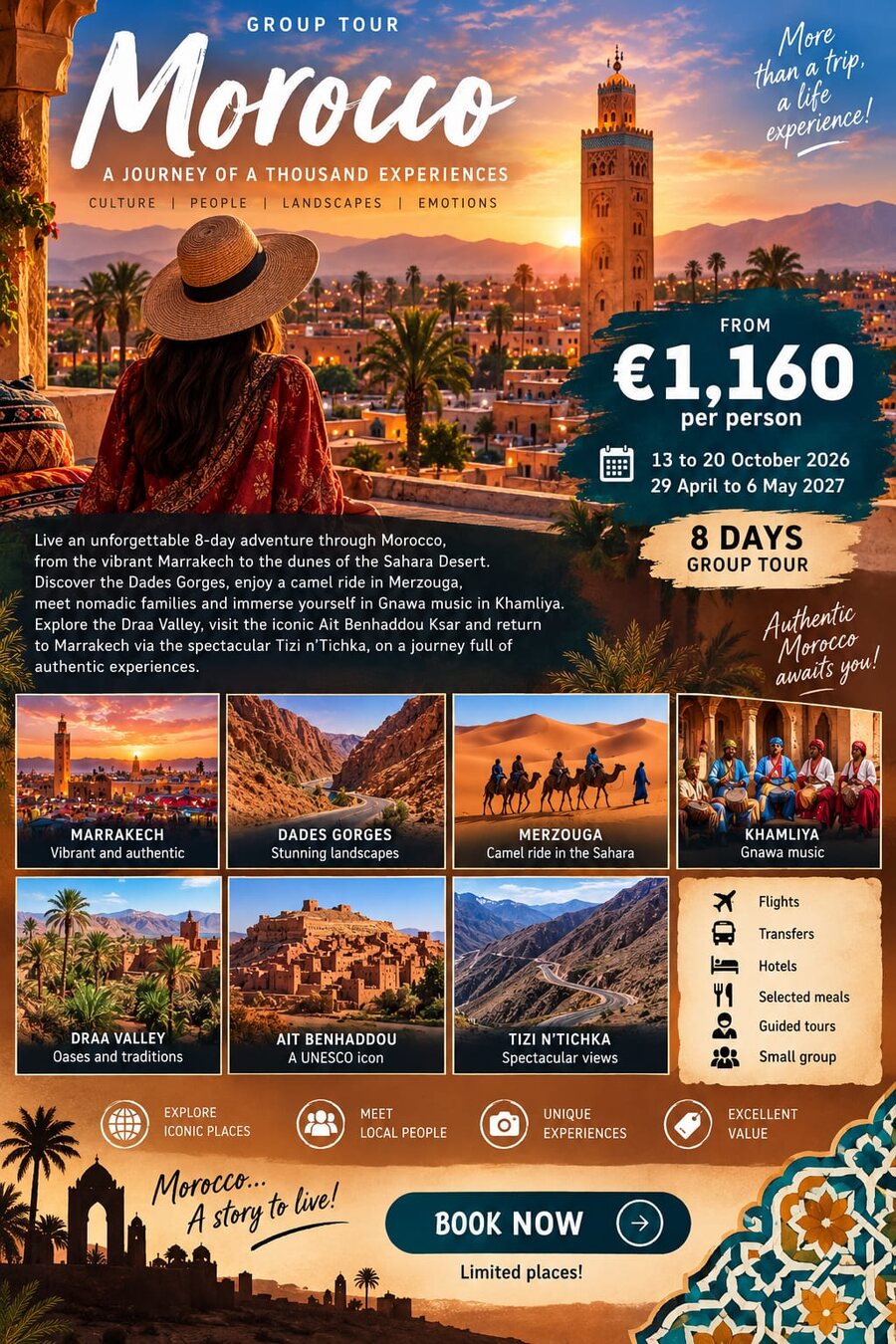 Morocco — Group Tour, 8 days (13–20 Oct 2026 / 29 Apr–6 May 2027)
